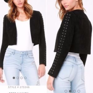 Bebe Naven Real Suede Crop Lace up Sleeves jacket